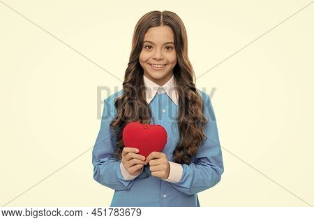 Its Curable Disease. Happy Kid Hold Red Heart. Providing Cardiovascular Care. Pediatric Health Care