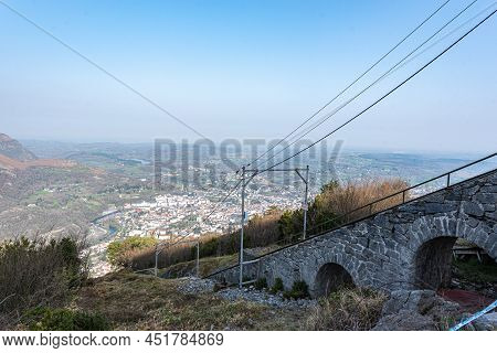 Cityscape Of Lourdes In France From Funicular Pic De Jer In Winter.