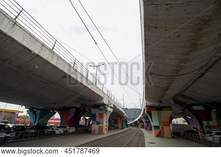 Bucharest, Romania - March 17, 2022: Basarab Bridge, The Longest And The Highest Suspension Bridge I