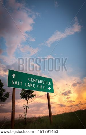 Street Sign Directing To Salt Lake City And Centerville, Utah