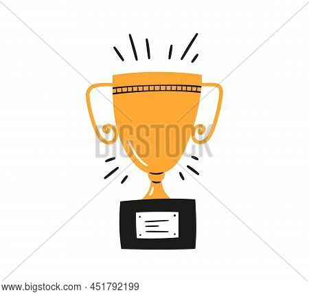 Doodle Champion Trophy Cup Of Winner. Hand Drawn Award Decorative Icon. Sport Prize Trophy. Vector I