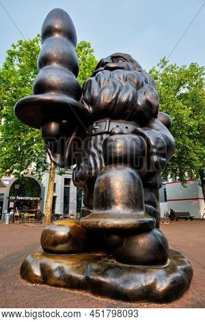 ROTTERDAM, NETHERLANDS - MAY 25, 2018: Santa Claus sculpture, aka Buttplug Gnome, is a 2001 statue by Paul McCarthy in Rotterdam, The Netherlands