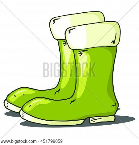 Rubber Boots Sketch Drawing. Vector Illustration Of Autumn Rubber Boots. Spring Rubber Boots For Gar