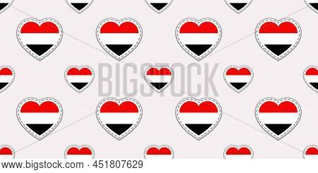Yemen Flag Seamless Pattern. Yemeni Vector Stickers. Love Hearts Symbols Flags Background. Good Choi
