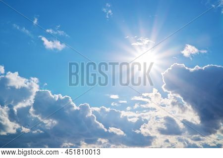 Deep blue sky and summer sun. Nature airscape.