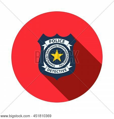 Police Badge Icon. Flat Circle Stencil Design With Long Shadow. Vector Illustration.