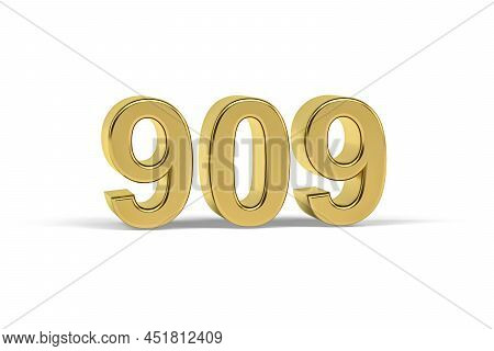 Golden 3d Number 909 - Year 909 Isolated On White Background - 3d Render