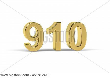 Golden 3d Number 910 - Year 910 Isolated On White Background - 3d Render