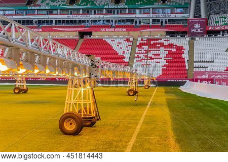 Kazan, Russia. 2022 March 28. Assimilation Lighting In Soccer Stadium. Lighting Assimilation Off Gra
