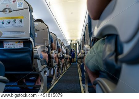 Ukraine, Kyiv- August 3, 2021: Airplane Uia Crew Background Selective Focus. Blur. The Passage Betwe