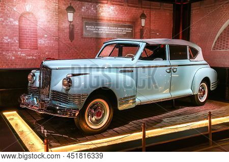 Moscow, Russia - February 24, 2022: Soviet Luxury Phaeton Zis 110b In The Museum Of The Special Purp