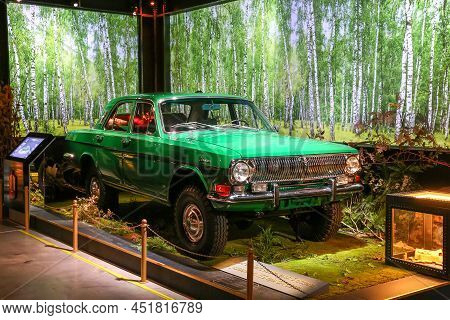 Moscow, Russia - February 24, 2022: Soviet Experimental Offroad Car Gaz 24-95 Volga In The Museum Of