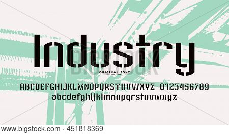 Stencil-plate Sans Serif Font In Military Style. Letters And Numbers For Logo And Label Design. Vect