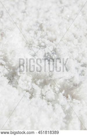 Pure White Crystals Salt, Rock Salt On The Table For Natural Drying. Traditional Rock Salt Making Of