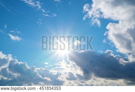 Deep blue sky and summer sun. Nature airscape.