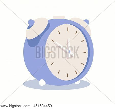 Desktop Retro Alarm Clock With Bell. Isolated On White Background Classic Timer. Dial With Arrows In