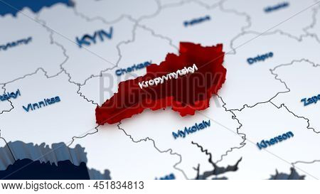Stylish 3d Map Of Ukraine With Kropyvnytskyi Region At Focus Highlighted In Red
