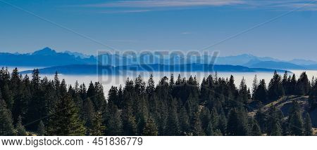 On The Sentes De La Dole From La Rippe, Jura Mountains, Switzerland, In Autumn, High Quality Photo