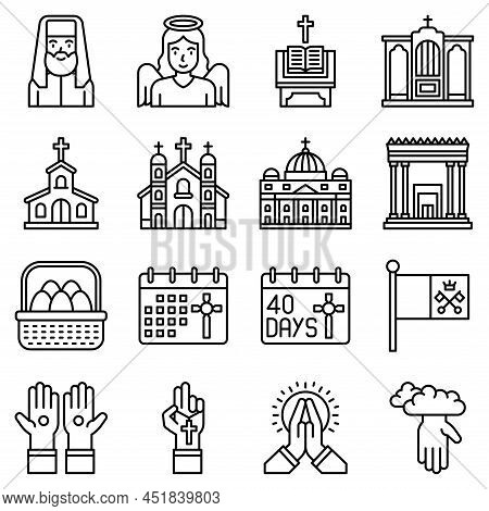 Holy Week And Traditions Of Christianity Icon Set