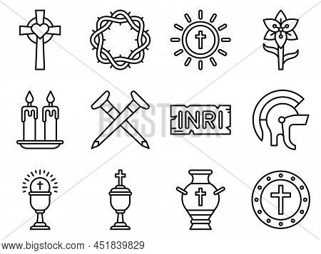 Holy Week And Traditions Of Christianity Icon Set