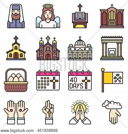 Holy Week And Traditions Of Christianity Icon Set