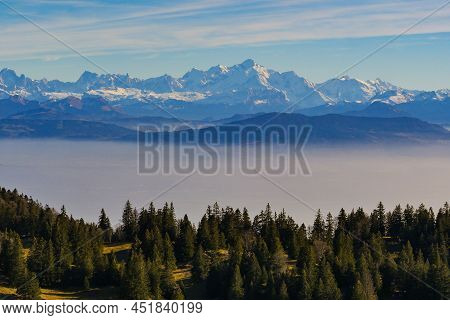 On The Sentes De La Dole From La Rippe, Jura Mountains, Switzerland, In Autumn, High Quality Photo