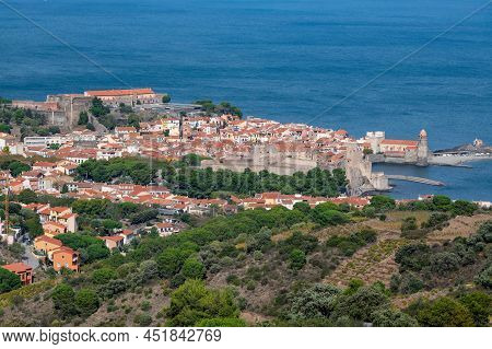 The Amazing Aerial View Over Collioure From Fort Saint Elme Surrounded By Vineyards, Vermeille Coast