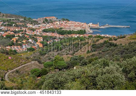 The Amazing Aerial View Over Collioure From Fort Saint Elme Surrounded By Vineyards, Vermeille Coast