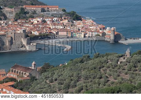 The Amazing Aerial View Over Collioure From Fort Saint Elme Surrounded By Vineyards, Vermeille Coast