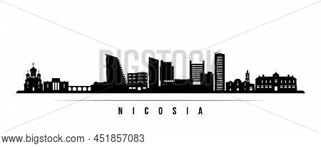 Nicosia Skyline Horizontal Banner. Black And White Silhouette Of Nicosia, Cyprus. Vector Template Fo