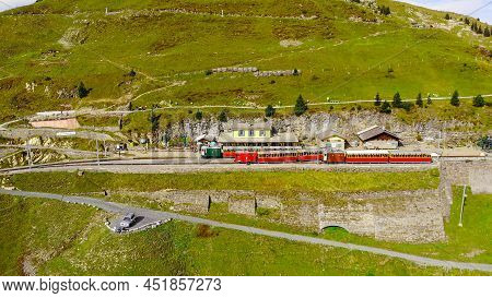 Famous Cog Railway On The Mountain Schynige Platte In Switzerland - A Popular Tourist Attraction