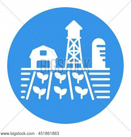 Farm Landscape With Barn, Windpump, Seedling And Water Tower Glyph Icon. Agriculture Sign. Graph Sym