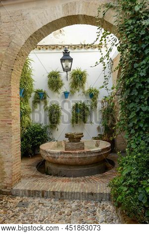 Courtyard Of A House At Cordova On Andalusia, Spain