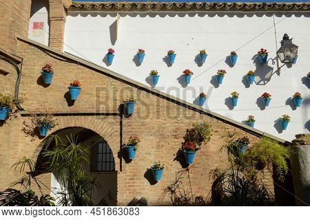 Courtyard Of A House At Cordova On Andalusia, Spain