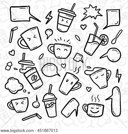 Hand Drawn Doodle Of Cute Mug And Cup Drink Illustration Icons