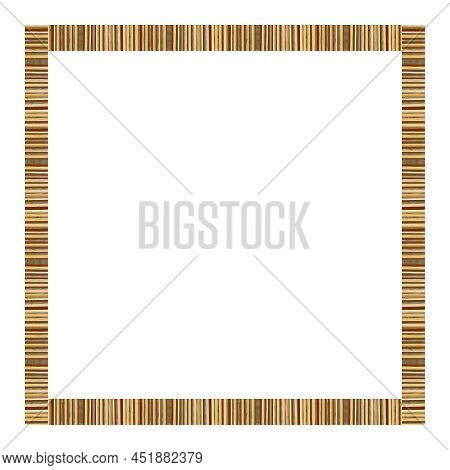 Wooden Marquetry Frame, Wooden Frame Made From A Combination Of Different Woods, Isolated On A White