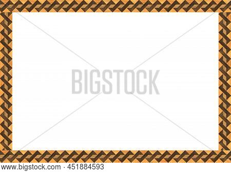 Wooden Marquetry Frame, Wooden Frame Made From A Combination Of Different Woods, Isolated On A White