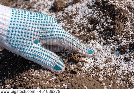 Farmer Holding Granular Npk Soil Fertilizer In Hand, Closeup With Selective Focus