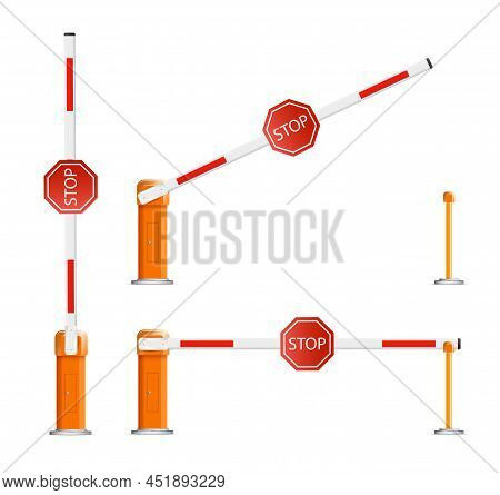 Barrier Flock.parking Zone Turnpike On White Background Vector Illustration.railroad And Parking Zon
