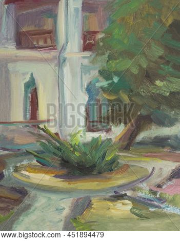 Etude Architecture Landscape. Quick Sketch Oil Painting. Calm Pastel Shades. Abstract Pastel Paintin