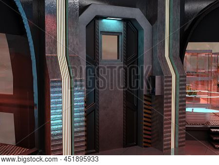 3d Rendering Of A Door In A Futuristic Sceince Fiction Plant Laboratory