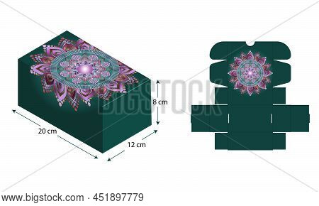 Mandala Detailed Packaging Box. Vector Illustration Of Box. Package Template. Self Lock Box Template
