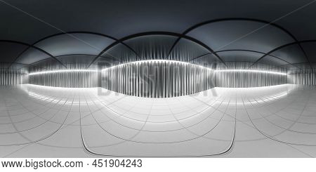360 Degree Full Panorama Environment Map Of Industrial Metal Wall Shed Hall Interior 3d Render Illus