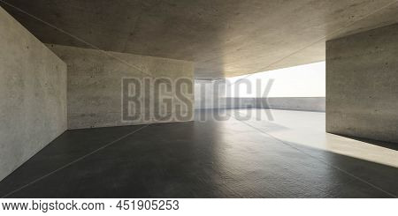 Concrete Exterior Architecture Building Environment With Sky And Sun Light 3d Render Illustration