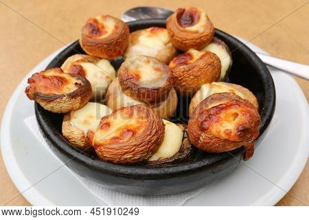 Soko Ketze, A Georgian Dish Of Stuffed Mushrooms With Sulguni Cheese Baked In A Ketsi Clay Dish