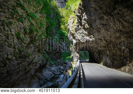 Mountain Road In The Gorge Of The Mountains Near The City In Italy San Pelegrino