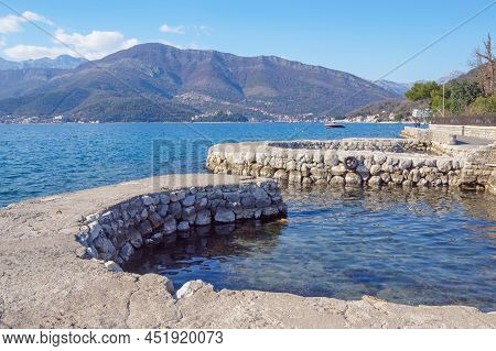 Winter Mediterranean Landscape. Montenegro, Tivat. Mandrac (mandrach) Is Dry Stone Jetty, Cultural H