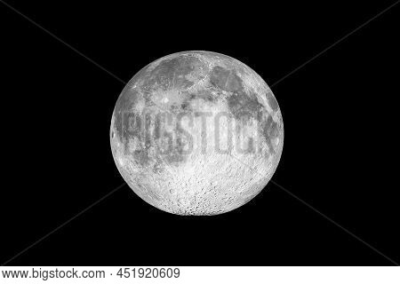 Full Moon Seen With A Telescope From Northern Emisphere - Isolated Overblack Background