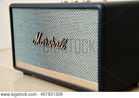 Marshall Acoustic Music Speaker In Retro Style With Bluetooth Connection. Vintage Acton Ll Sound Col