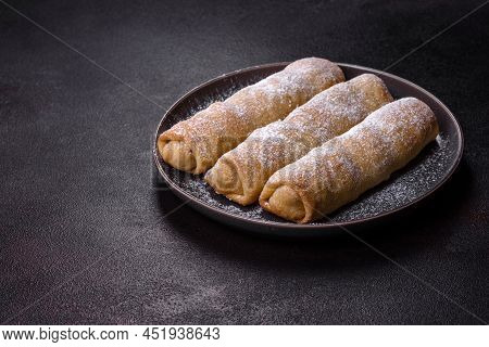 Delicious Fresh Sweet Vertuta With Apple. Homemade Pastries
